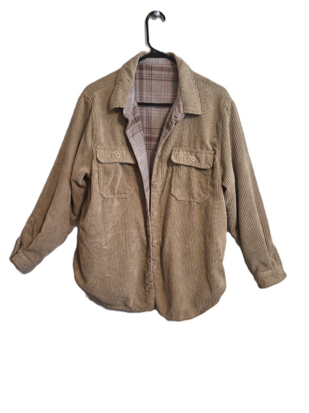 Reversible Shacket Corduroy Fleece Flannel Large